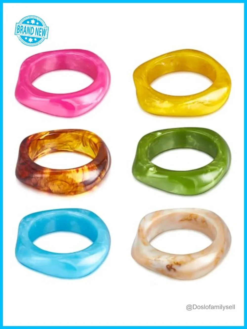 6 Pcs Square Acrylic Resin Bangle Bracelet Set Wide Geometric Cuff